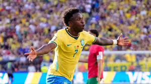 Vinícius Júnior comemora gol contra Marrocos na Copa 2026