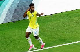 Vinícius Júnior comemorando gol contra a Escócia — Copa 2026