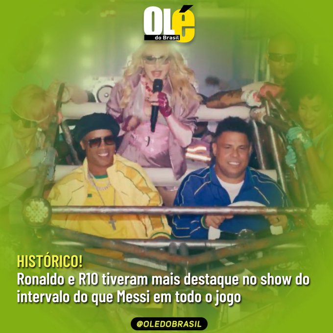 Meme do jornal Olé do Brasil sobre Ronaldo e Ronaldinho no show do intervalo
